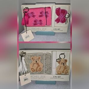 SPECIAL!!!  Rachel Zoe Pink Beaded Bow & Teddy Bear Coin Purse & Charm Set